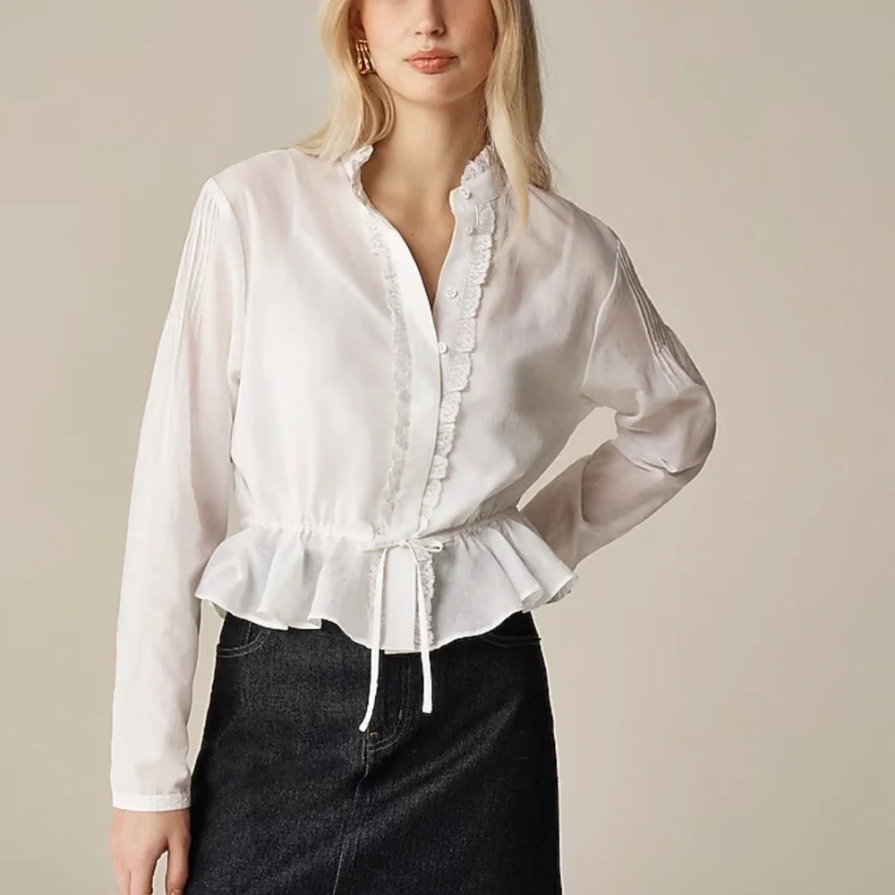 J. Crew Lace-trim cinched-waist top in cotton voile White S